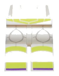LEGO part Hips and Legs with Lime Belt, Knee Pads and Toes with Dark Purple Trim Pattern 970c00pb0971