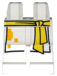 LEGO onderdeel Hips and Legs with Yellow Sash and White Apron with Bright Light Orange Spots Pattern 970c00pb1078