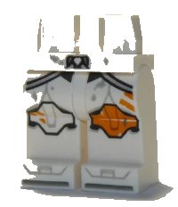 LEGO onderdeel Hips and Legs with SW Clone Trooper and Orange Left Knee Pad, Two Stripes and Light Bluish Gray Diagonal Belts Pattern 970c00pb1137