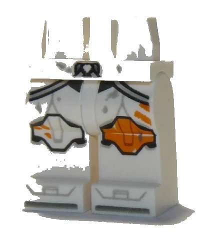 LEGO onderdeel Hips and Legs with SW Clone Trooper and Orange Left Knee Pad, Two Stripes and Light Bluish Gray Diagonal Belts Pattern (970c00pb1137)