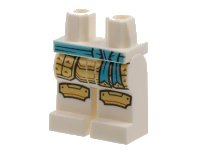 LEGO part Hips and Legs with Medium Azure Sash, Gold Skirt Armor and Knees Pattern 970c00pb1389