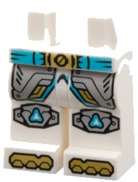 LEGO part Hips and Legs with Medium Azure Belt with Gold Buckle, Light Bluish Gray Armor Panels with Trim and Rivets, Knee Pads, Shoe Tips Pattern 970c00pb1721