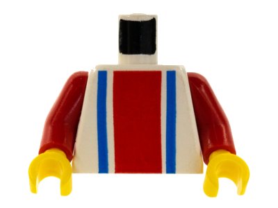 LEGO part Torso Vertical Striped Red/Blue Pattern / Red Arms / Yellow Hands (973p01c02)