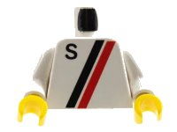 LEGO part Torso Town with Letter S and Black and Red Stripes Pattern / White Arms / Yellow Hands 973p14c01
