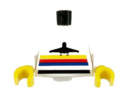 LEGO onderdeel Torso Airplane Logo with Stripes Pattern / White Arms / Yellow Hands (973p16c01)