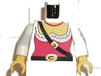 LEGO part Torso Female Pirate Ruffled Shirt under Red Corset, Black Belts with Buckles, Bead Necklace, Yellow Chest Pattern / White Arms / Yellow Hands 973p38c01