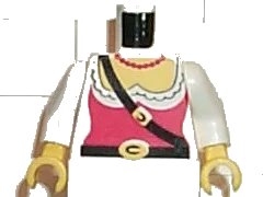 LEGO onderdeel Torso Female Pirate Ruffled Shirt under Red Corset, Black Belts with Buckles, Bead Necklace, Yellow Chest Pattern / White Arms / Yellow Hands (973p38c01)