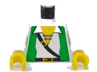 LEGO part Torso Pirate Green Vest Open over Shirt with Laces, Black Belts with Buckles, Yellow Neck Pattern / White Arms / Yellow Hands 973p3cc01