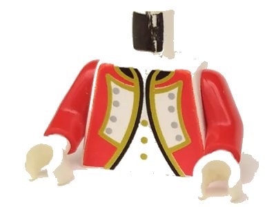 LEGO onderdeel Torso Imperial Governor / Admiral Red Uniform Jacket with Black and Gold Trim and Silver Buttons over Shirt with Buttons Pattern / Red Arms / White Hands (973p3sc01)