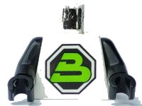 LEGO part Torso Space Large Black Octagon with Lime Letter 'B' Pattern (Blacktron II) / Black Arms / Black Hands 973p51c01
