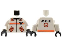 LEGO part Torso Res-Q Orange Stripes, Pockets, Back Logo Pattern / White Arms / Black Hands 973p8bc01