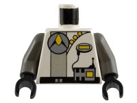 LEGO part Torso Space Exploriens Silver Circle Logo and Radio, Light Gray Stripe, Yellow Buttons, Black Belt Pattern / Dark Gray Arms / Black Hands 973pb0004c01