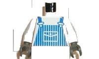 LEGO onderdeel Torso Train Blue Striped Overalls Pattern / White Arms / Dark Gray Hands 973pb0009c01
