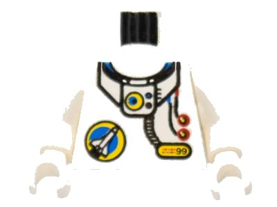 LEGO onderdeel Torso Space Port Logo, Tube and Two Red Buttons Pattern / White Arms / White Hands (973pb0026c01)