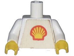 LEGO onderdeel Torso Shell Logo Small Pattern (Trapezoid Sticker) / White Arms / Yellow Hands (973pb0036c01)