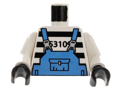 LEGO onderdeel Torso Jail Stripes with Medium Blue Overalls Pattern / White Arms / Black Hands (973pb0055c01)