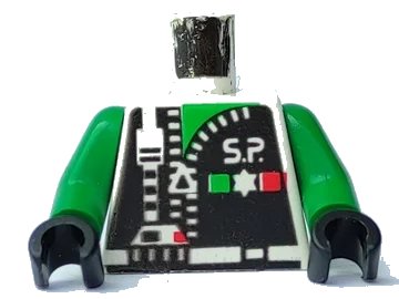 LEGO onderdeel Torso Space Police with Zipper and Star Pattern / Green Arms / Black Hands (973pb0081c01)