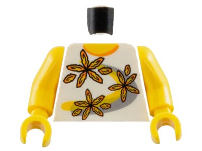 LEGO onderdeel Torso Shirt 3 Flowers over Yellow and Silver Stripe Pattern (Snap) / Yellow Arms / Yellow Hands (973pb0089c01)