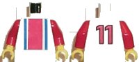 LEGO part Torso Soccer Vertical Red and Blue Stripes and Number 11 on Back Pattern / Red Arms / Yellow Hands 973pb0104c01