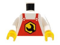 LEGO onderdeel Torso Overalls Red with Black Wrench Head in Yellow Hexagon Pattern / White Arms / Yellow Hands 973pb0113c01