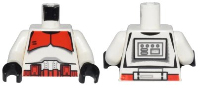LEGO onderdeel Torso SW Armor Clone Trooper with Red Breastplate and Belt with Boxes Pattern / White Arms / Black Hands (973pb0117rc01)