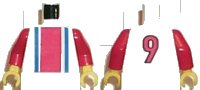 LEGO onderdeel Torso Soccer Vertical Red and Blue Stripes and Number 9 on Back Pattern / Red Arms / Yellow Hands 973pb0126c01