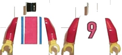 LEGO onderdeel Torso Soccer Vertical Red and Blue Stripes and Number 9 on Back Pattern / Red Arms / Yellow Hands (973pb0126c01)