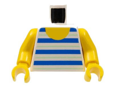LEGO onderdeel Torso Horizontal Blue and Light Green Stripes Pattern / Yellow Arms / Yellow Hands (973pb0128c01)