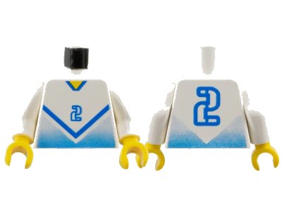 LEGO onderdeel Torso Soccer Blue Chevron, Number 2, and Yellow Neck Pattern / White Arms / Yellow Hands (973pb0168c01)