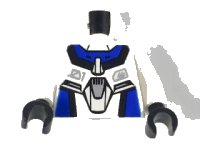 LEGO part Torso Exo-Force Blue Panels with Black Edges with Dark Gray Badge Pattern / White Arms / Black Hands 973pb0189c01