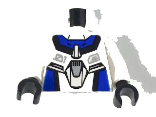 LEGO onderdeel Torso Exo-Force Blue Panels with Black Edges with Dark Gray Badge Pattern / White Arms / Black Hands (973pb0189c01)