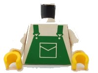 LEGO part Torso Overalls Green with Pocket Pattern / White Arms / Yellow Hands 973pb0192c01
