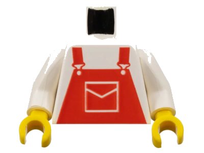 LEGO onderdeel Torso Overalls Red with Pocket Pattern / White Arms / Yellow Hands (973pb0203c01)