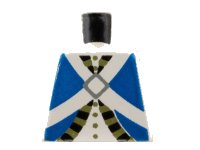 LEGO part Torso Imperial Soldier Blue Uniform Jacket with Black and Gold Trim over Shirt with Buttons, Crossbelts with Silver Diamond Clasp Pattern (Bluecoat) 973pb0204