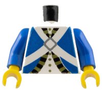 LEGO onderdeel Torso Imperial Soldier Blue Uniform Jacket with Black and Gold Trim over Shirt with Buttons, Crossbelts with Silver Diamond Clasp Pattern (Bluecoat) / Blue Arms / Yellow Hands 973pb0204c01