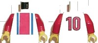 LEGO onderdeel Torso Soccer Vertical Red and Blue Stripes and Number 10 on Back Pattern / Red Arms / Yellow Hands 973pb0246c01