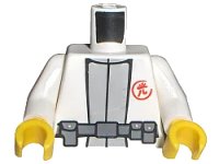 LEGO part Torso Exo-Force with Red Symbol, Light Bluish Gray Undershirt and Dark Bluish Gray Belt Pattern / White Arms / Yellow Hands 973pb0401c01