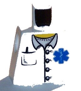 LEGO part Torso Hospital EMT Star of Life, Open Collar, Buttons, Pocket Pen Pattern (973pb0409)