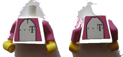 LEGO onderdeel Torso German Telekom Dark Pink Pattern (Stickers on Both Sides) / Dark Pink Arms / Yellow Hands (973pb0433c01)