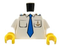LEGO onderdeel Torso Boat Anchor Logo, Blue Tie, Two Pockets Pattern / White Arms / Yellow Hands 973pb0434c01
