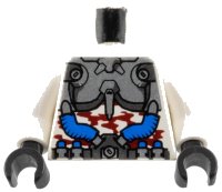 LEGO onderdeel Torso Dark Silver and Silver Body Armor and Utility Belt with Blue Hoses over Shirt with Dark Red Camouflage Pattern / White Arms / Black Hands 973pb0464c01