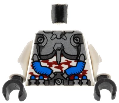 LEGO onderdeel Torso Dark Silver and Silver Body Armor and Utility Belt with Blue Hoses over Shirt with Dark Red Camouflage Pattern / White Arms / Black Hands (973pb0464c01)