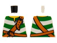 LEGO onderdeel Torso Pirate Shirt with Green Stripes, Dark Orange Belts with Silver Buckles, Yellow Neck Pattern 973pb0521