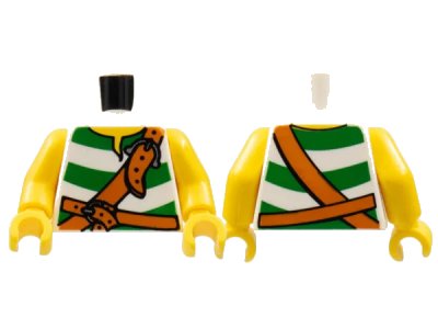 LEGO onderdeel Torso Pirate Shirt with Green Stripes, Dark Orange Belts with Silver Buckles, Yellow Neck Pattern / Yellow Arms / Yellow Hands (973pb0521c01)