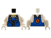 LEGO onderdeel Torso Power Miners Blue Vest over Shirt with Collar Pattern / White Arms / White Hands 973pb0535c01