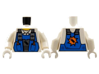 LEGO onderdeel Torso Power Miners Blue Vest over Shirt with Collar Pattern / White Arms / White Hands (973pb0535c01)