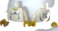 LEGO onderdeel Torso Soccer Adidas Logo, White and Black No. 2 Pattern (Stickers) / White Arms / Yellow Hands 973pb0559c01