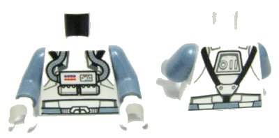 LEGO onderdeel Torso SW Clone Pilot with Sand Blue Hoses and Belt, Black Straps Pattern / Sand Blue Arms / White Hands (973pb0626c01)
