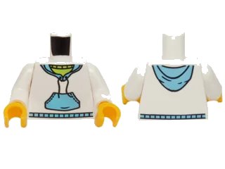 LEGO onderdeel Torso Hooded Sweatshirt with Medium Blue Pocket and Drawstring Front, Medium Blue Hood Back Pattern / White Arms / Yellow Hands (973pb0631c01)
