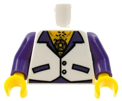 LEGO onderdeel Torso Vest with Open Shirt, Medallion and Hairy Chest Pattern / Dark Purple Arms / Yellow Hands (973pb0715c01)